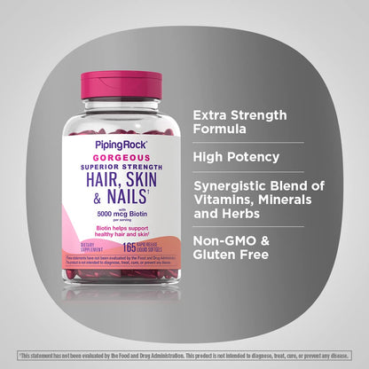 Piping Rock Hair Skin Nails Vitamins – 165 Softgels, 5000 mcg Biotin, Argan & Coconut Oil, Non-GMO (Pack of 2)