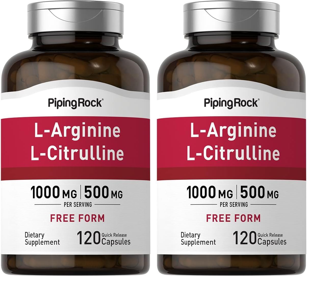 Piping Rock L-Arginine L-Citrulline 1500 mg - 120 Capsules Pack of 2