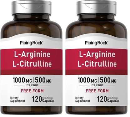Piping Rock L-Arginine L-Citrulline 1500 mg - 120 Capsules Pack of 2