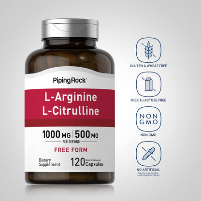 Piping Rock L-Arginine L-Citrulline 1500 mg - 120 Capsules Pack of 2