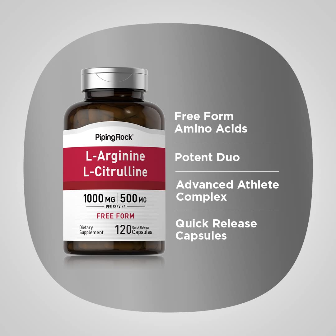 Piping Rock L-Arginine L-Citrulline 1500 mg - 120 Capsules Pack of 2