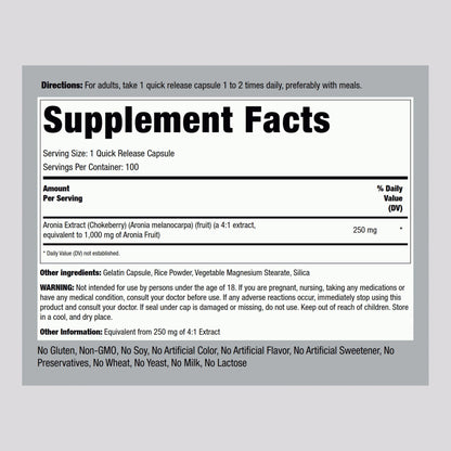Piping Rock Aronia Berry Capsules 1000mg – 100 Pills | Non-GMO, Gluten Free
