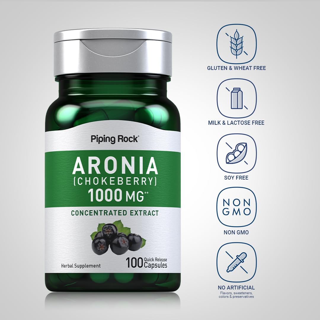 Piping Rock Aronia Berry Capsules 1000mg – 100 Pills | Non-GMO, Gluten Free
