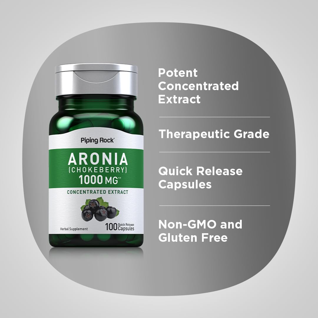 Piping Rock Aronia Berry Capsules 1000mg – 100 Pills | Non-GMO, Gluten Free