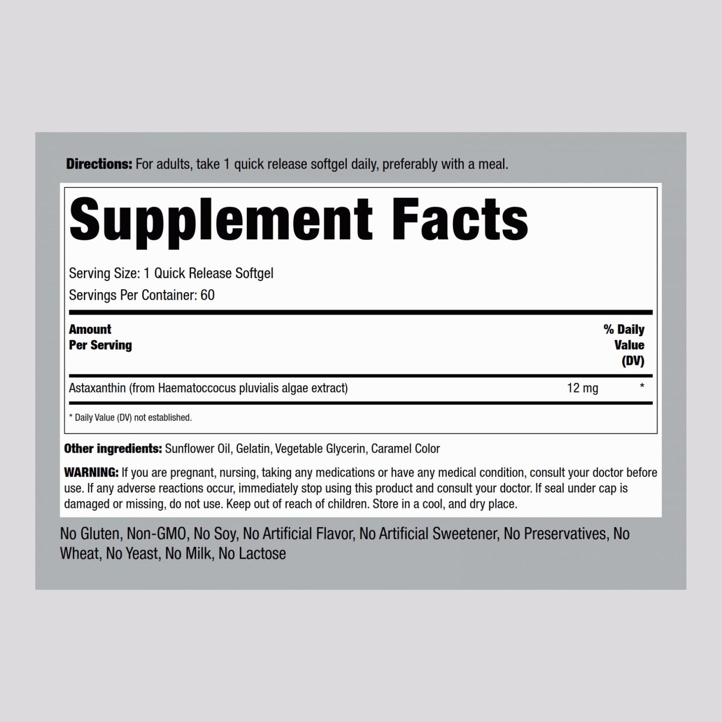 Piping Rock Astaxanthin 12mg | 60 Softgel Capsules | Extract Supplement | Gluten Free, Non-GMO