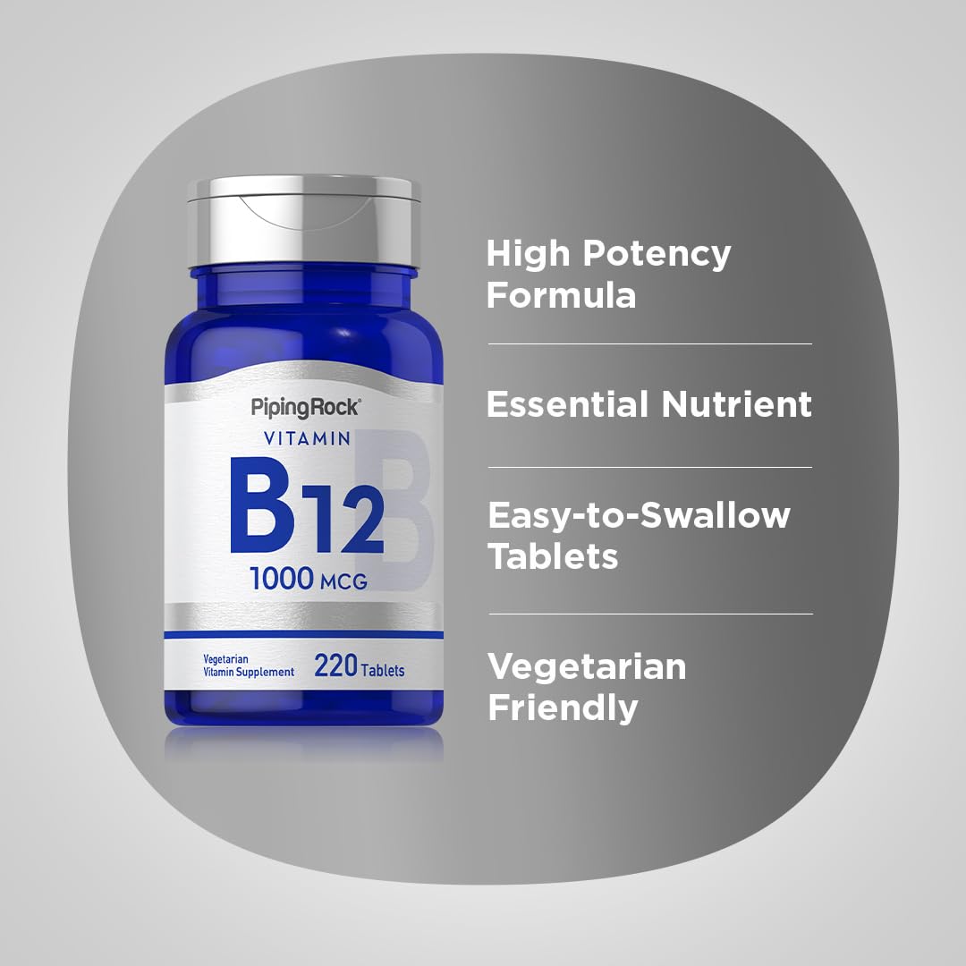 Piping Rock Vitamin B12 1000 mcg – 220 Tablets | Cyanocobalamin | Vegetarian, Non-GMO, Gluten Free | Pack of 2