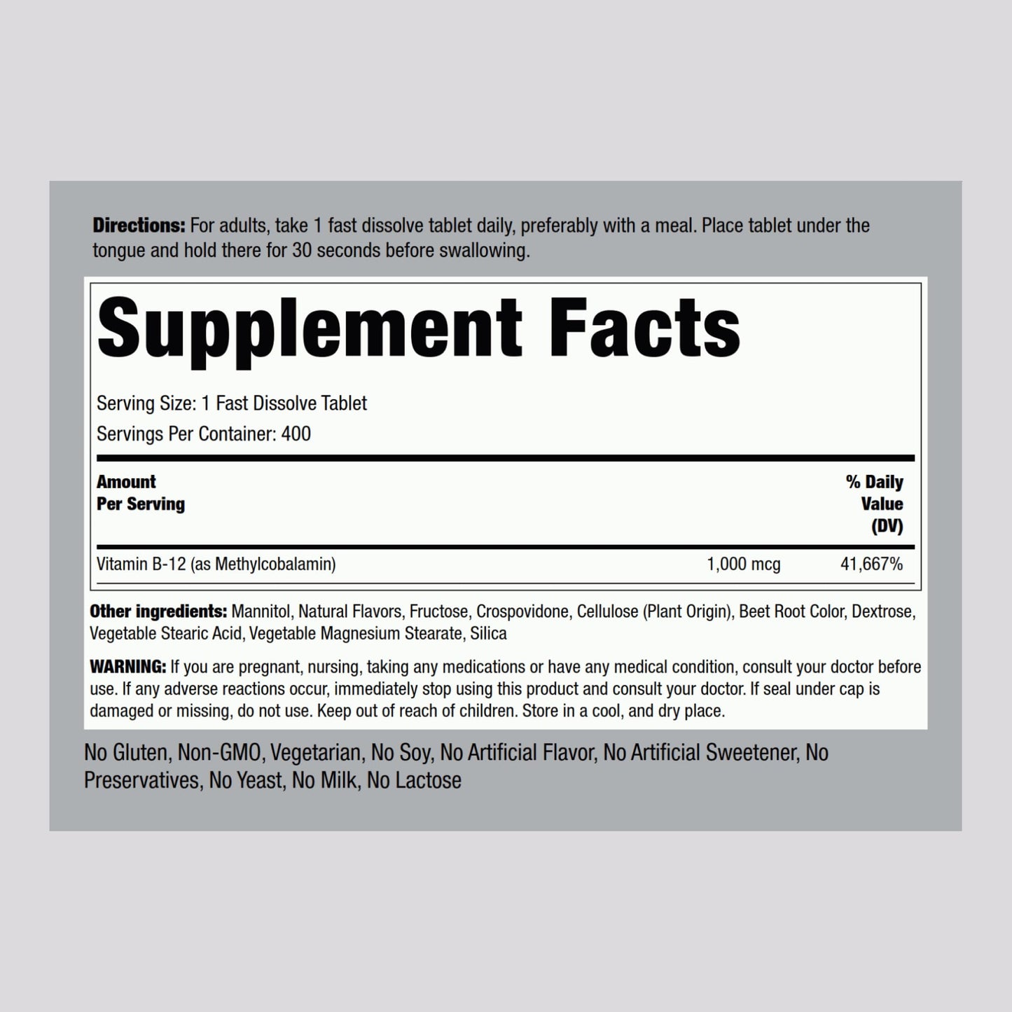 Piping Rock Vitamin B12 Sublingual 1000 mcg | Berry Flavor, 400 Tablets