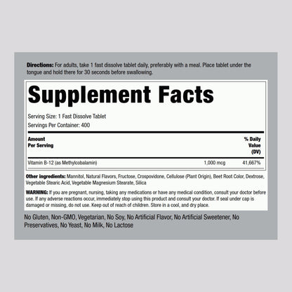 Piping Rock Vitamin B12 Sublingual Tablets 1000 mcg – Berry, 400 Pills (Pack of 2)