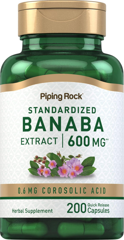 Piping Rock Banaba Leaf Extract Capsules 600mg - 200 Count | Corosolic Acid