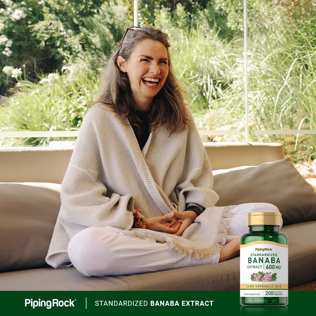 Piping Rock Banaba Leaf Extract Capsules 600mg - 200 Count | Corosolic Acid