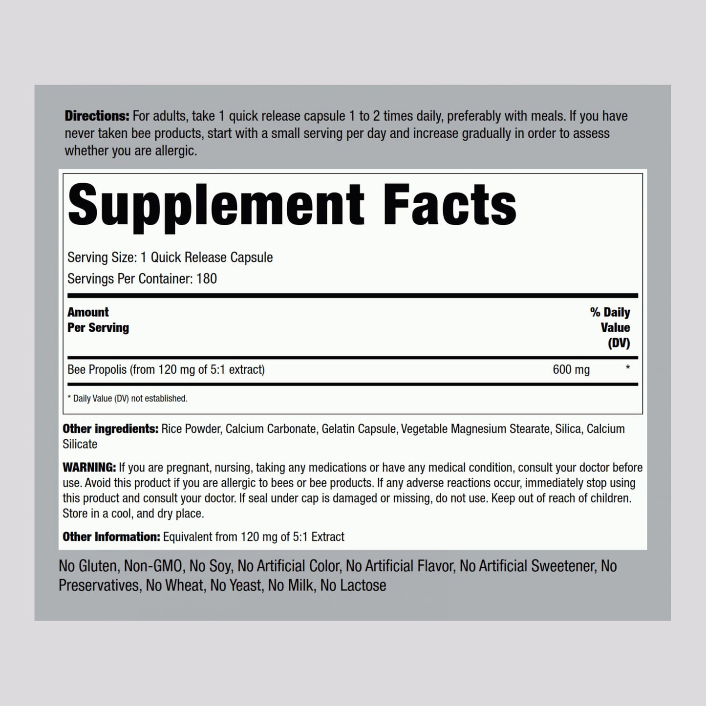Piping Rock Bee Propolis Capsules | 600mg | 180 Pills | Extract Supplement | Non-GMO, Gluten Free