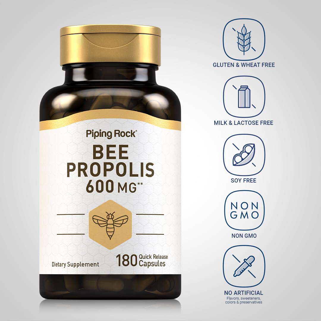 Piping Rock Bee Propolis Capsules | 600mg | 180 Pills | Extract Supplement | Non-GMO, Gluten Free