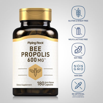 Piping Rock Bee Propolis Capsules | 600mg | 180 Pills | Extract Supplement | Non-GMO, Gluten Free