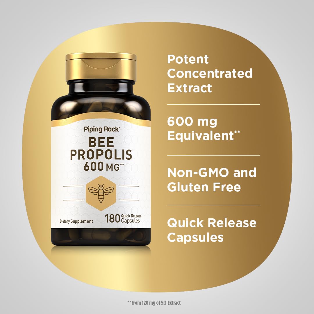 Piping Rock Bee Propolis Capsules | 600mg | 180 Pills | Extract Supplement | Non-GMO, Gluten Free