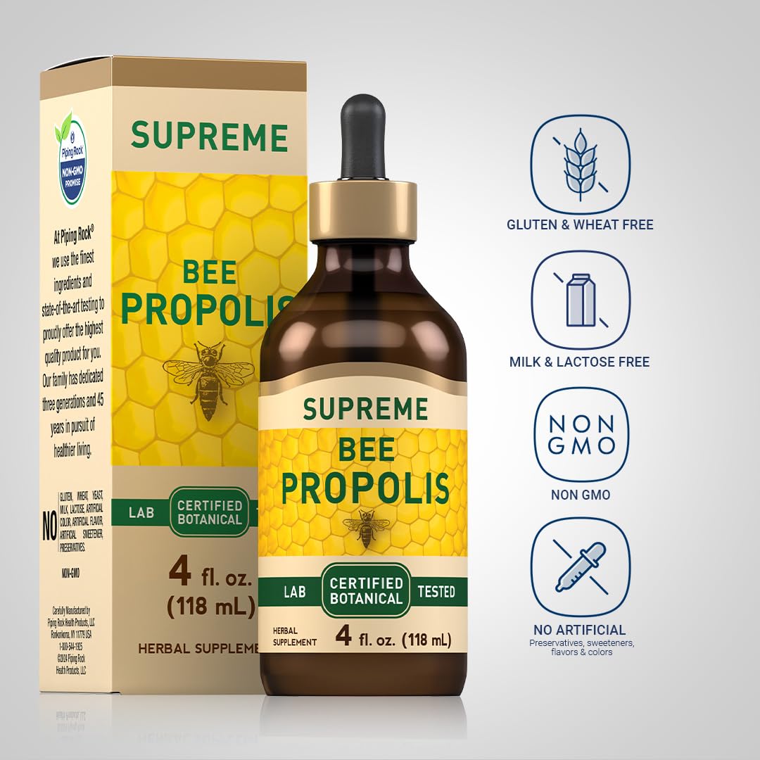 Piping Rock Bee Propolis Extract Tincture – 4 Fl Oz | Non-GMO, Gluten Free