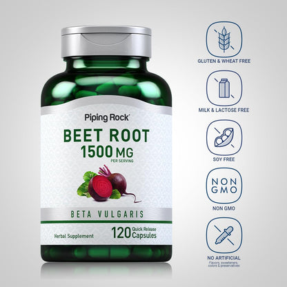 Piping Rock Beet Root Capsules 1500 mg – 120 ct | Non-GMO, Gluten Free