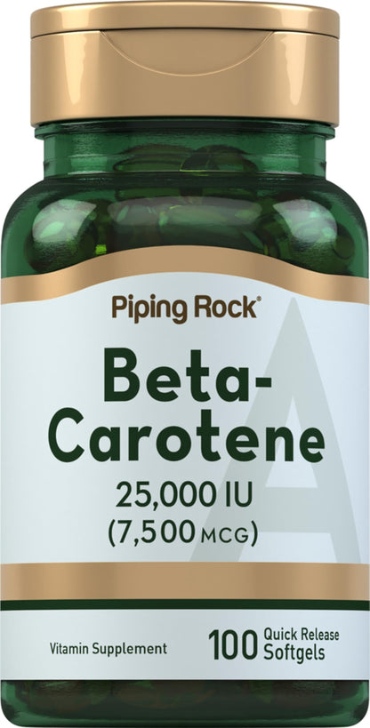 Piping Rock Beta Carotene 25,000 IU Softgels – 100 Count | Non-GMO, Gluten Free