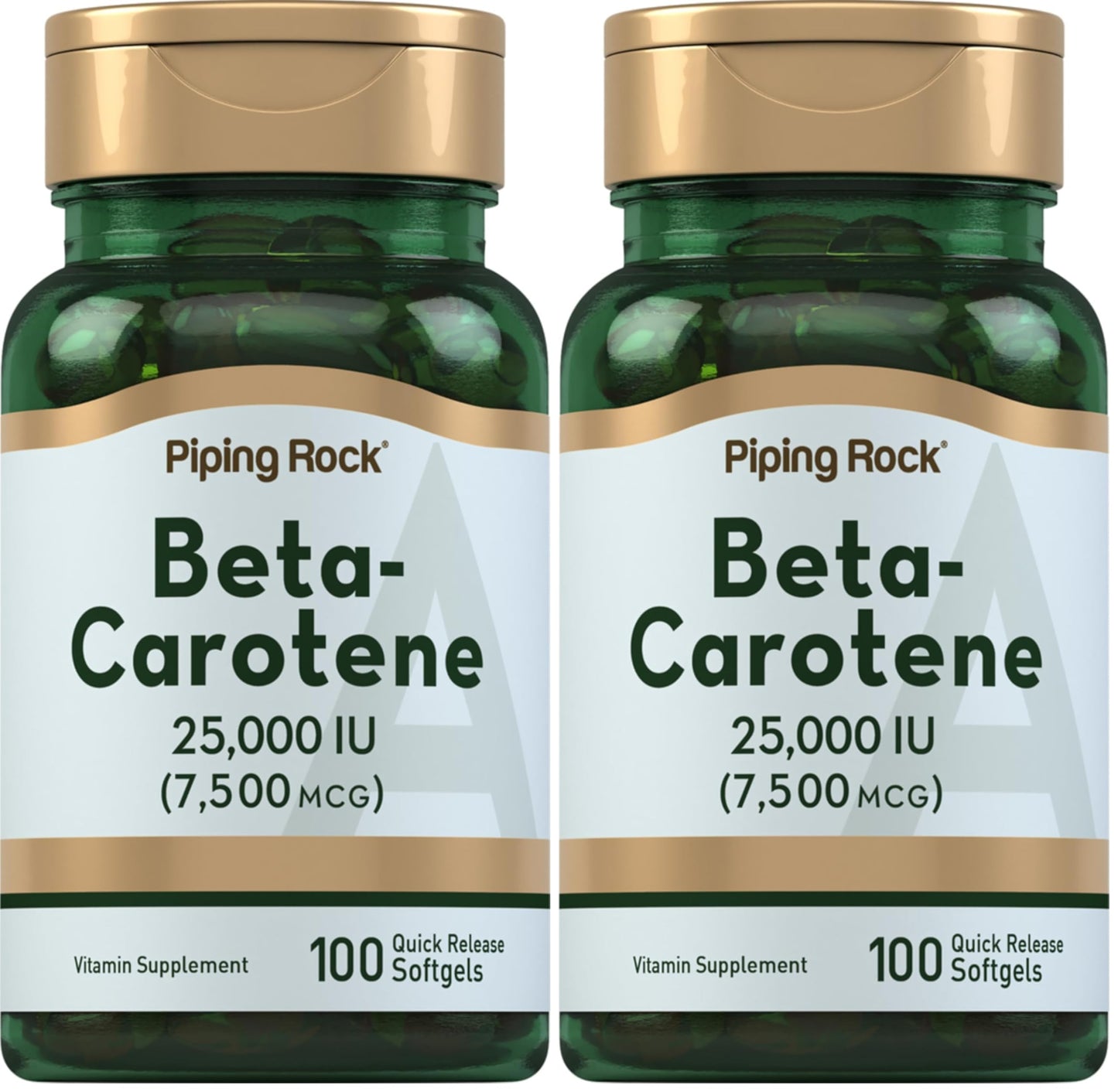 Piping Rock Beta Carotene Softgels 25,000 IU - Pack of 2 | Vitamin A, Non-GMO, Gluten Free