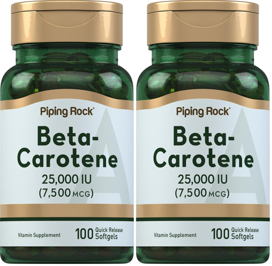 Piping Rock Beta Carotene Softgels 25,000 IU - Pack of 2 | Vitamin A, Non-GMO, Gluten Free BritishVita | Premium UK Vitamins & Wellness Supplements