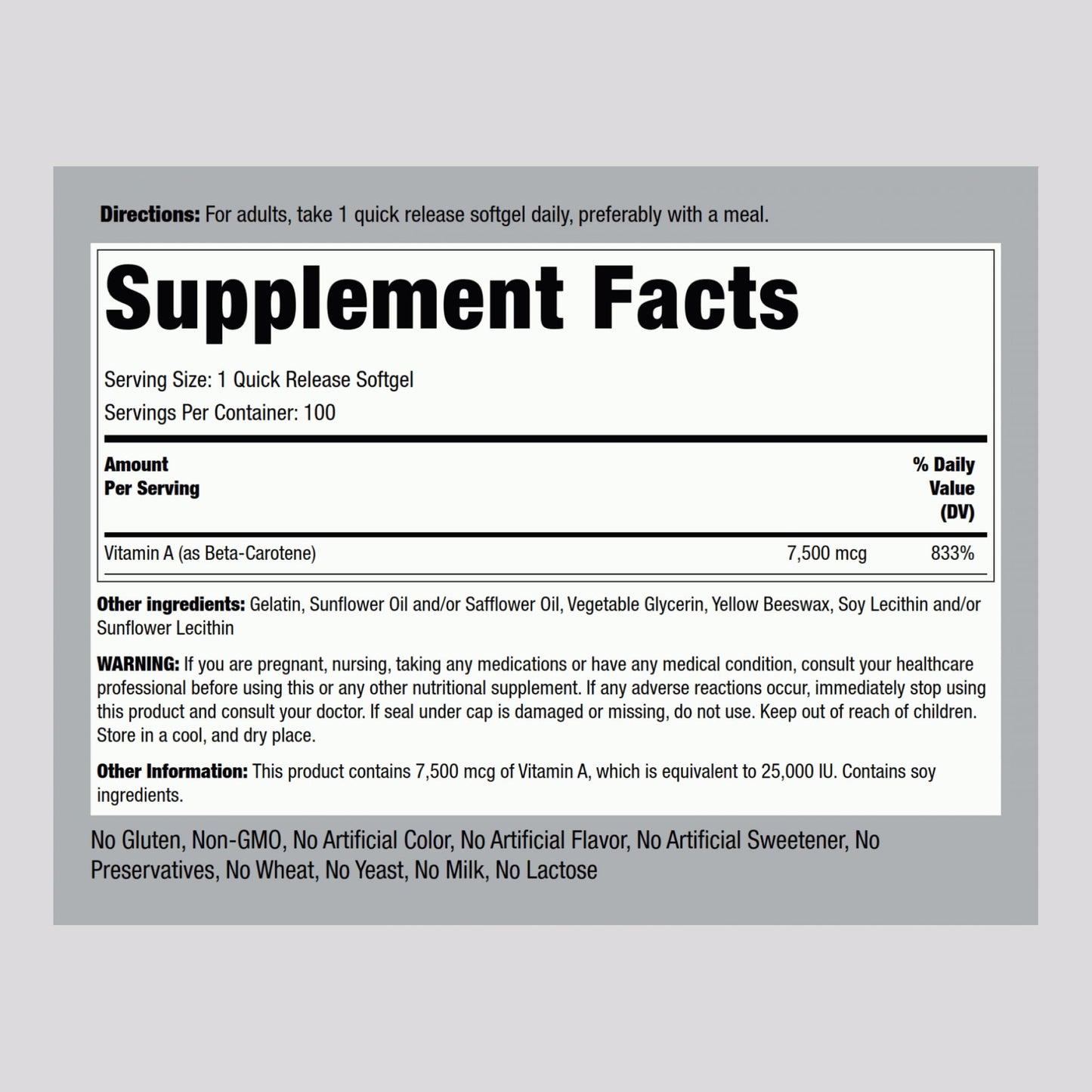 Piping Rock Beta Carotene Softgels 25,000 IU - Pack of 2 | Vitamin A, Non-GMO, Gluten Free