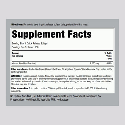 Piping Rock Beta Carotene Softgels 25,000 IU - Pack of 2 | Vitamin A, Non-GMO, Gluten Free