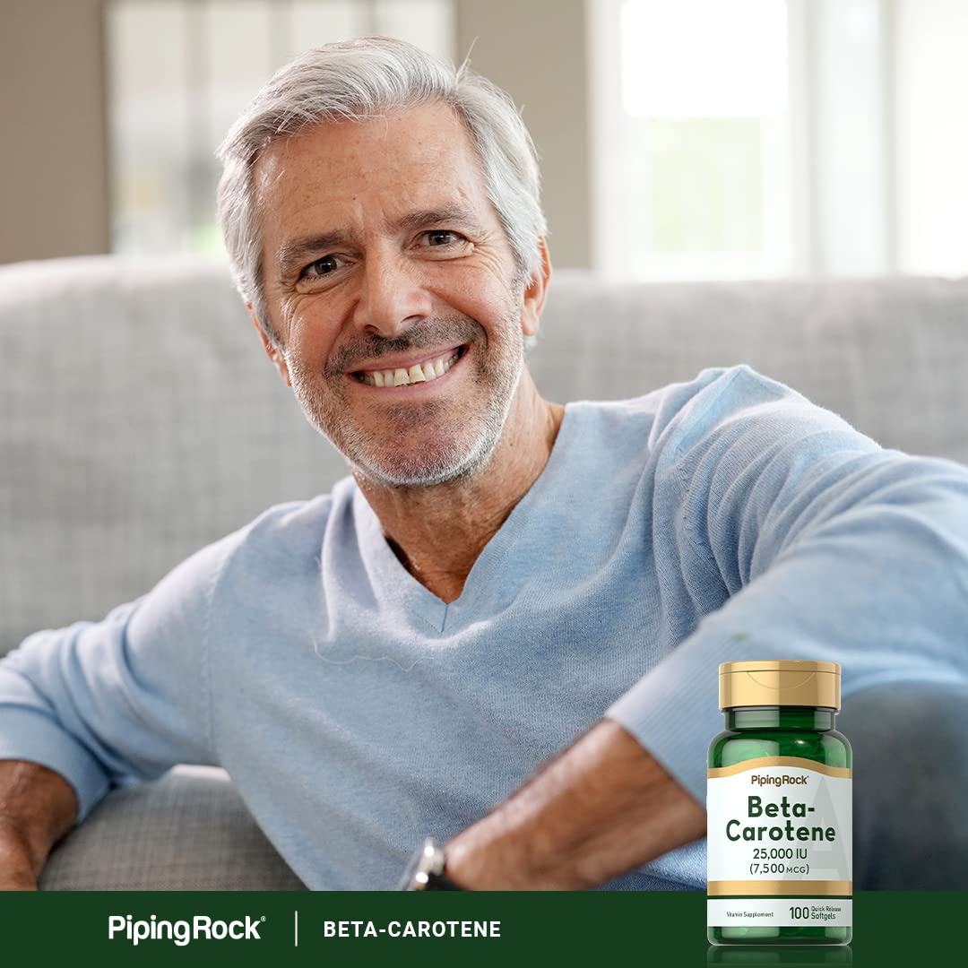 Piping Rock Beta Carotene Softgels 25,000 IU - Pack of 2 | Vitamin A, Non-GMO, Gluten Free