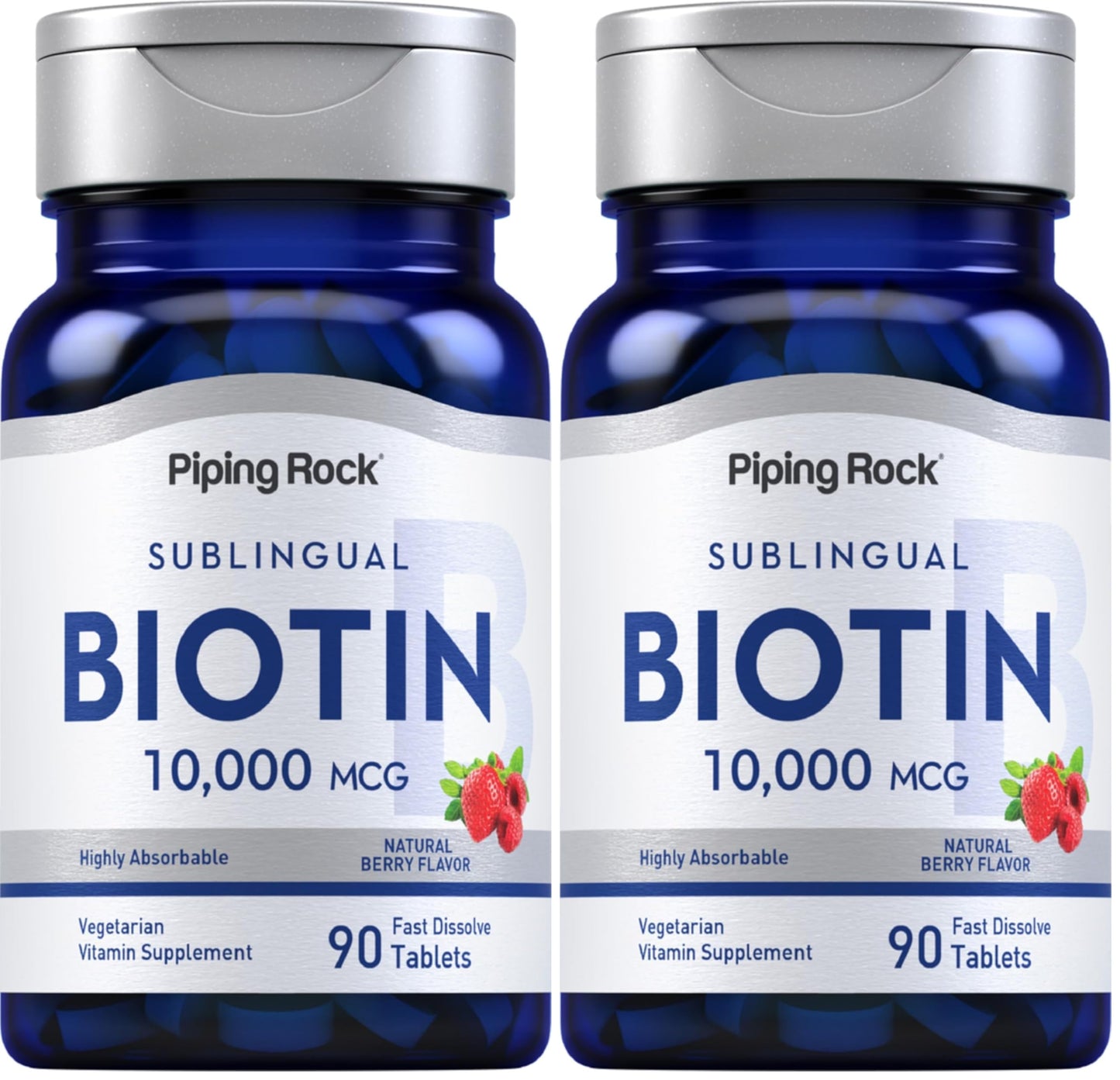 Piping Rock Biotin 10000mcg Fast Dissolve Berry Flavor (90 Count) Pack of 2 | Vegetarian, Non-GMO, Gluten Free