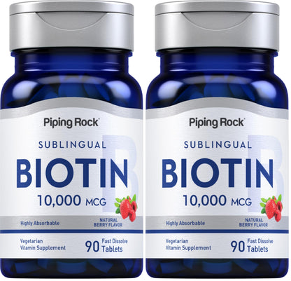 Piping Rock Biotin 10000mcg Fast Dissolve Berry Flavor (90 Count) Pack of 2 | Vegetarian, Non-GMO, Gluten Free