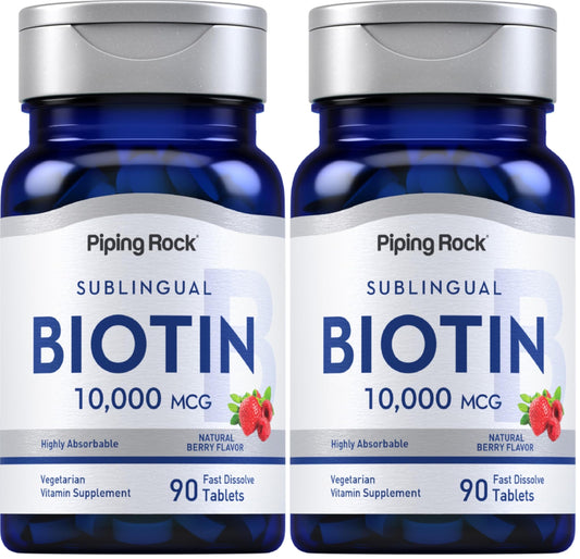 Piping Rock Biotin 10000mcg Fast Dissolve Berry Flavor (90 Count) Pack of 2 | Vegetarian, Non-GMO, Gluten Free BritishVita | Premium UK Vitamins & Wellness Supplements