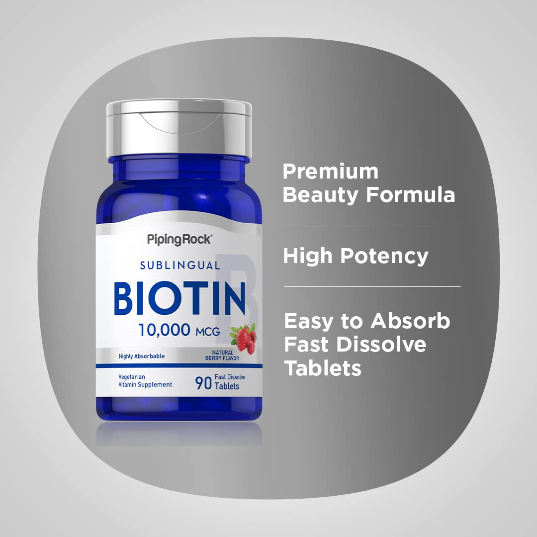 Piping Rock Biotin 10000mcg Fast Dissolve Berry Flavor (90 Count) Pack of 2 | Vegetarian, Non-GMO, Gluten Free