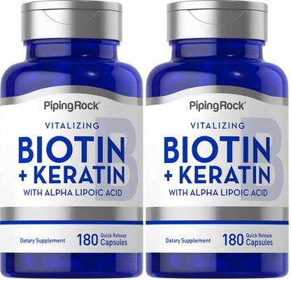 Piping Rock Biotin 5000mcg Supplement – 180 Capsules – Keratin & Alpha Lipoic Acid – Non-GMO, Gluten Free (Pack of 2)
