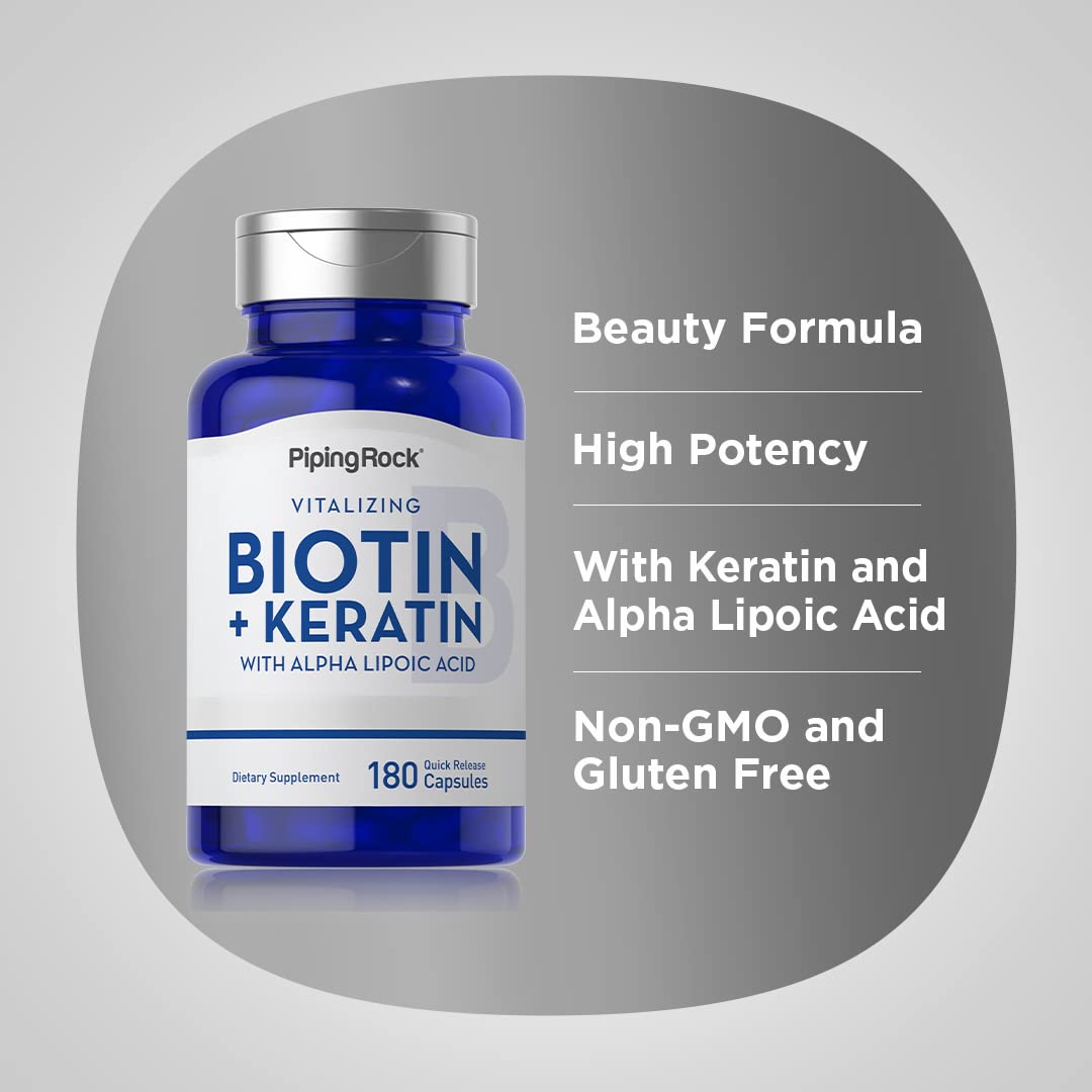Piping Rock Biotin 5000mcg Supplement – 180 Capsules – Keratin & Alpha Lipoic Acid – Non-GMO, Gluten Free (Pack of 2)