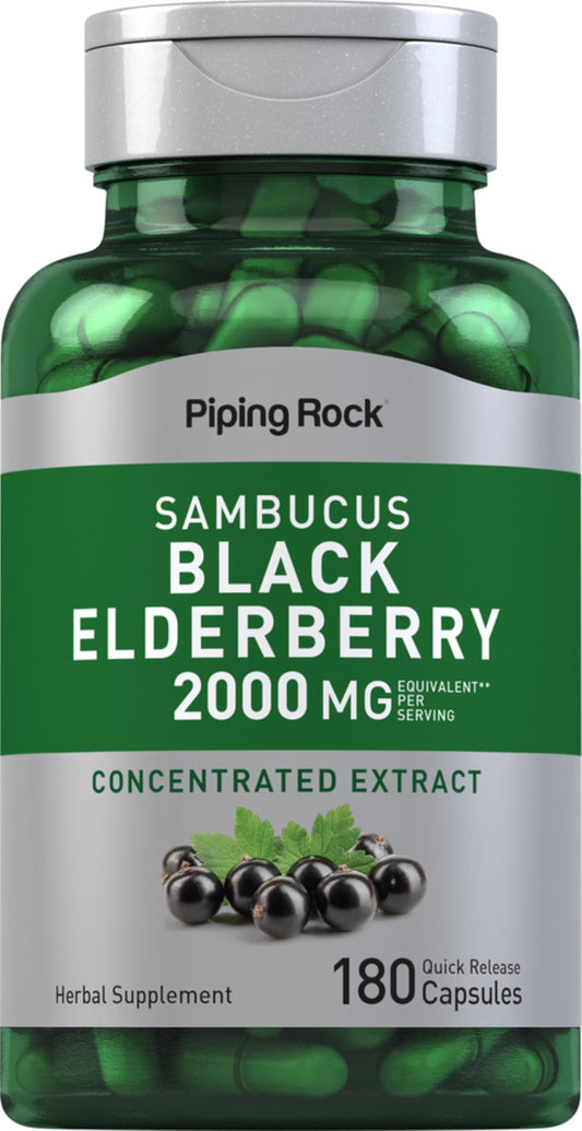 Piping Rock Black Elderberry 2000mg Capsules (180 Count) | Sambucus Nigra | Non-GMO & Gluten Free BritishVita | Premium UK Vitamins & Wellness Supplements