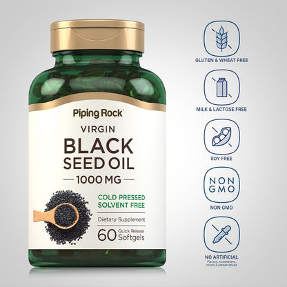 Piping Rock Black Seed Oil Softgel Capsules 1000mg | 60 Ct | Gluten Free & Non-GMO
