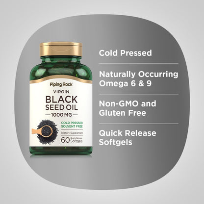 Piping Rock Black Seed Oil Softgel Capsules 1000mg | 60 Ct | Gluten Free & Non-GMO