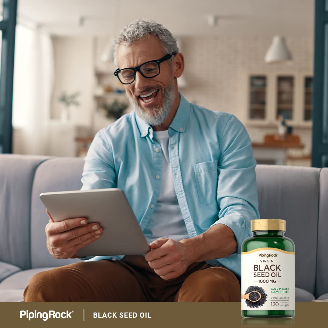 Piping Rock Black Seed Oil Softgel Capsules | 1000mg | 120 Pills | Cold Pressed Supplement | Nigella Sativa | Solvent Free, Non-GMO, Gluten Free