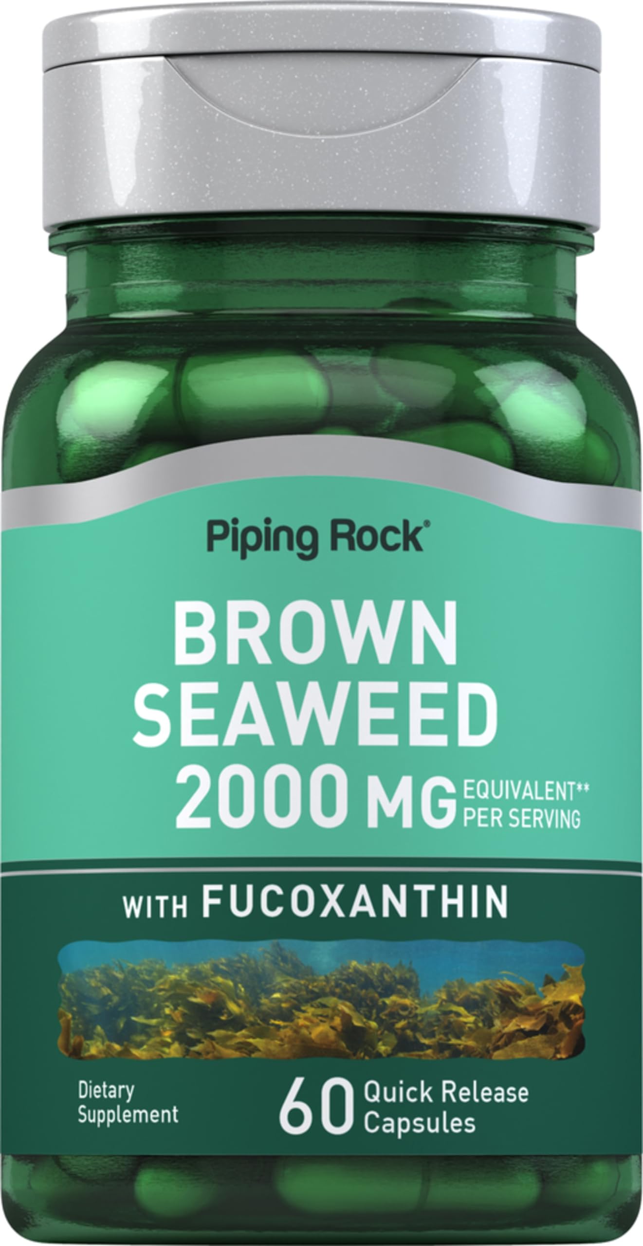 Piping Rock Brown Seaweed Capsules 2000mg – 60 Count | Fucoxanthin Extract | Non-GMO & Gluten Free