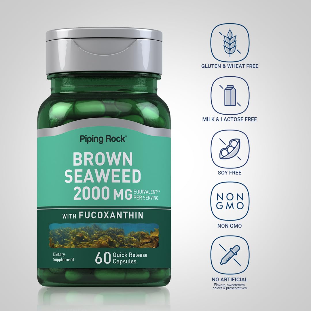Piping Rock Brown Seaweed Capsules 2000mg – 60 Count | Fucoxanthin Extract | Non-GMO & Gluten Free