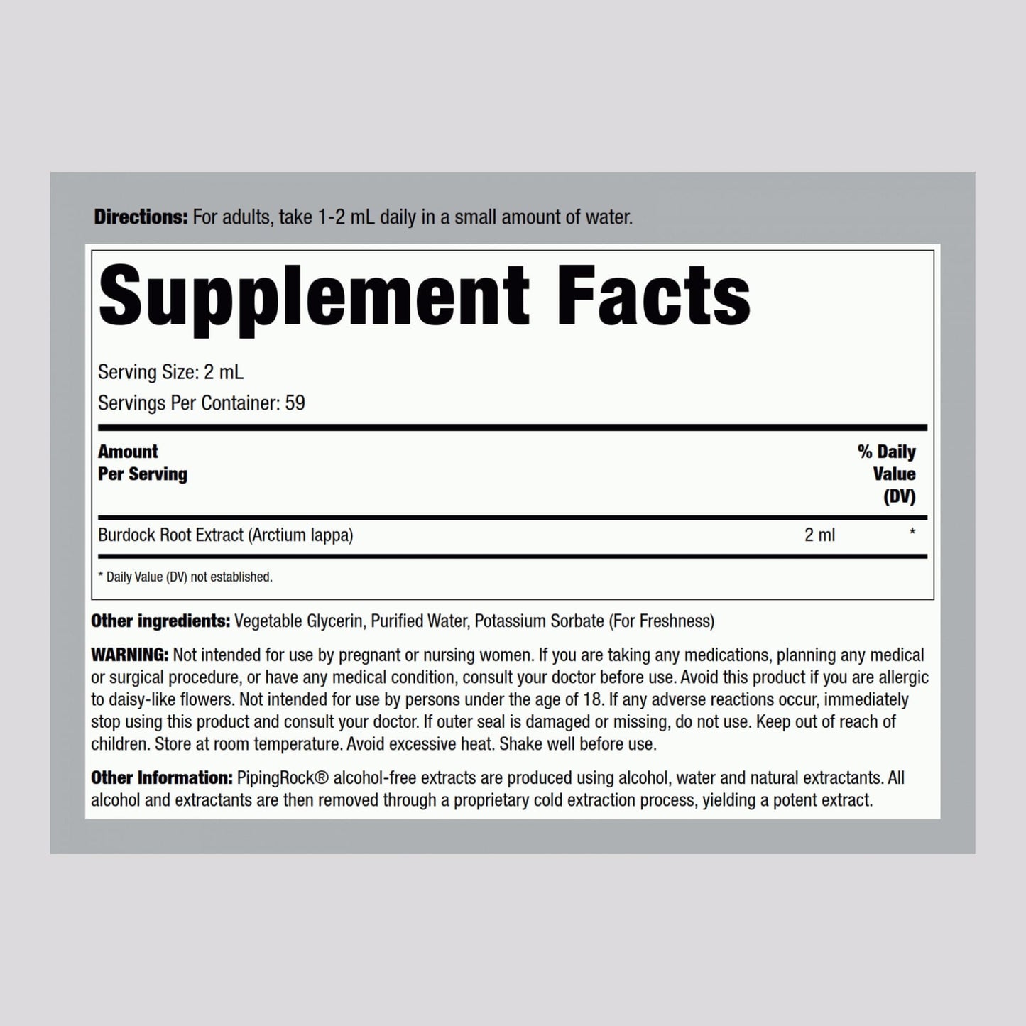 Piping Rock Burdock Root Tincture Extract – 4 fl oz | Premium Herbal Drops | Non-GMO, Gluten Free