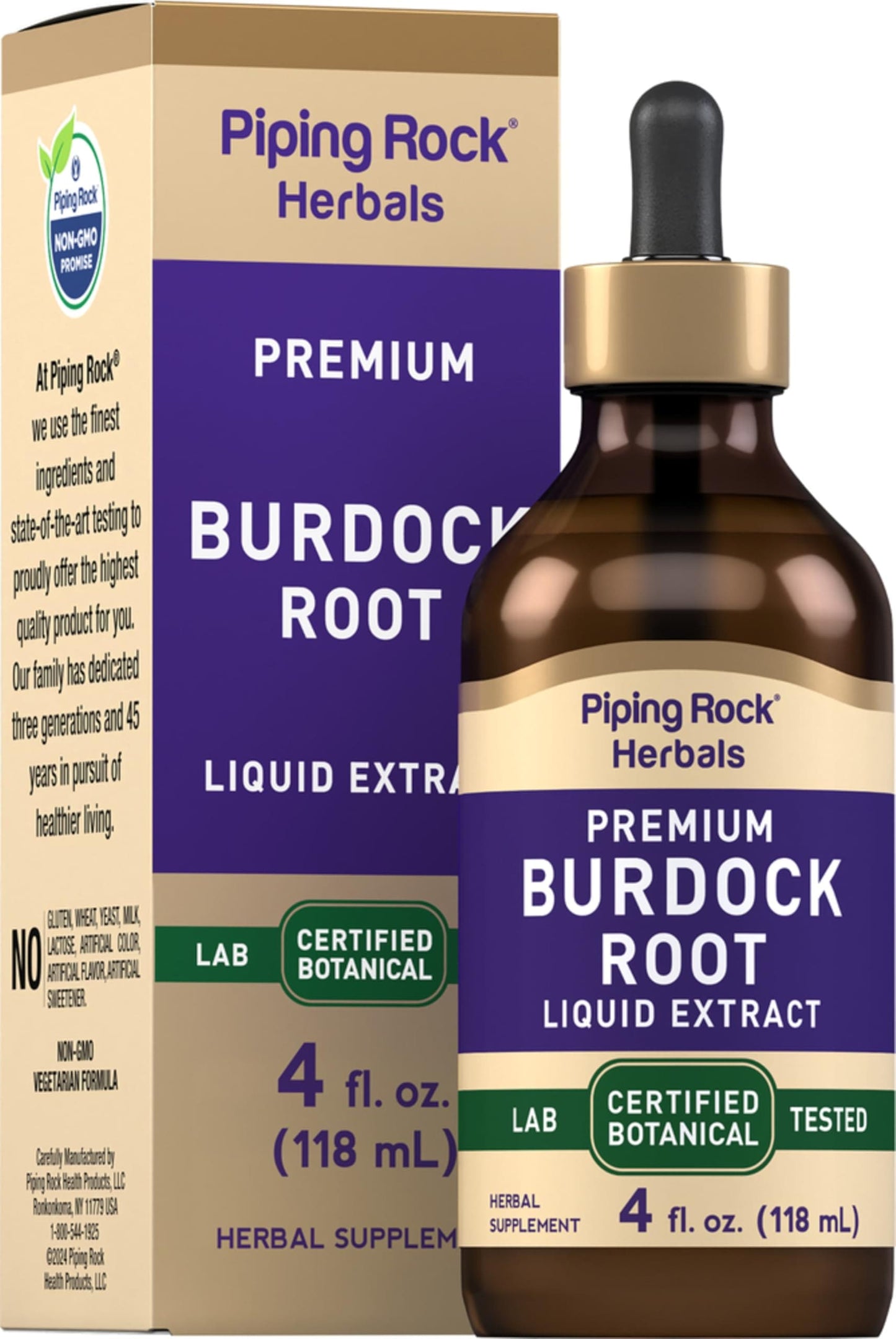 Piping Rock Burdock Root Tincture Extract – 4 fl oz | Premium Herbal Drops | Non-GMO, Gluten Free