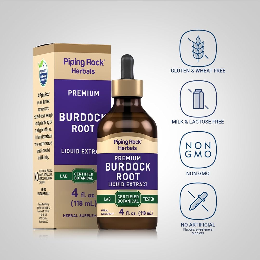 Piping Rock Burdock Root Tincture Extract – 4 fl oz | Premium Herbal Drops | Non-GMO, Gluten Free