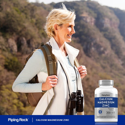 Piping Rock Calcium Magnesium Zinc Supplement – 300 Coated Caplets | Pack of 2 | Non-GMO, Gluten Free