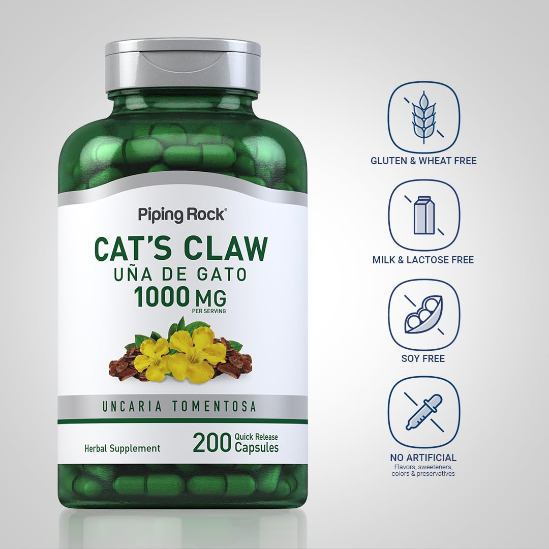 Piping Rock Cat's Claw Capsules 1000mg | 200 Count | UNA De Gato | Herbal Supplement | Non-GMO, Gluten Free