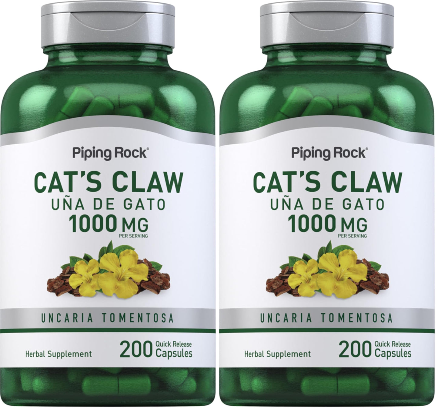 Cat's Claw 1000mg Herbal Supplement | 200 Capsules | Pack of 2 | Piping Rock