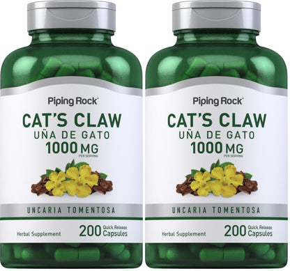 Cat's Claw 1000mg Herbal Supplement | 200 Capsules | Pack of 2 | Piping Rock
