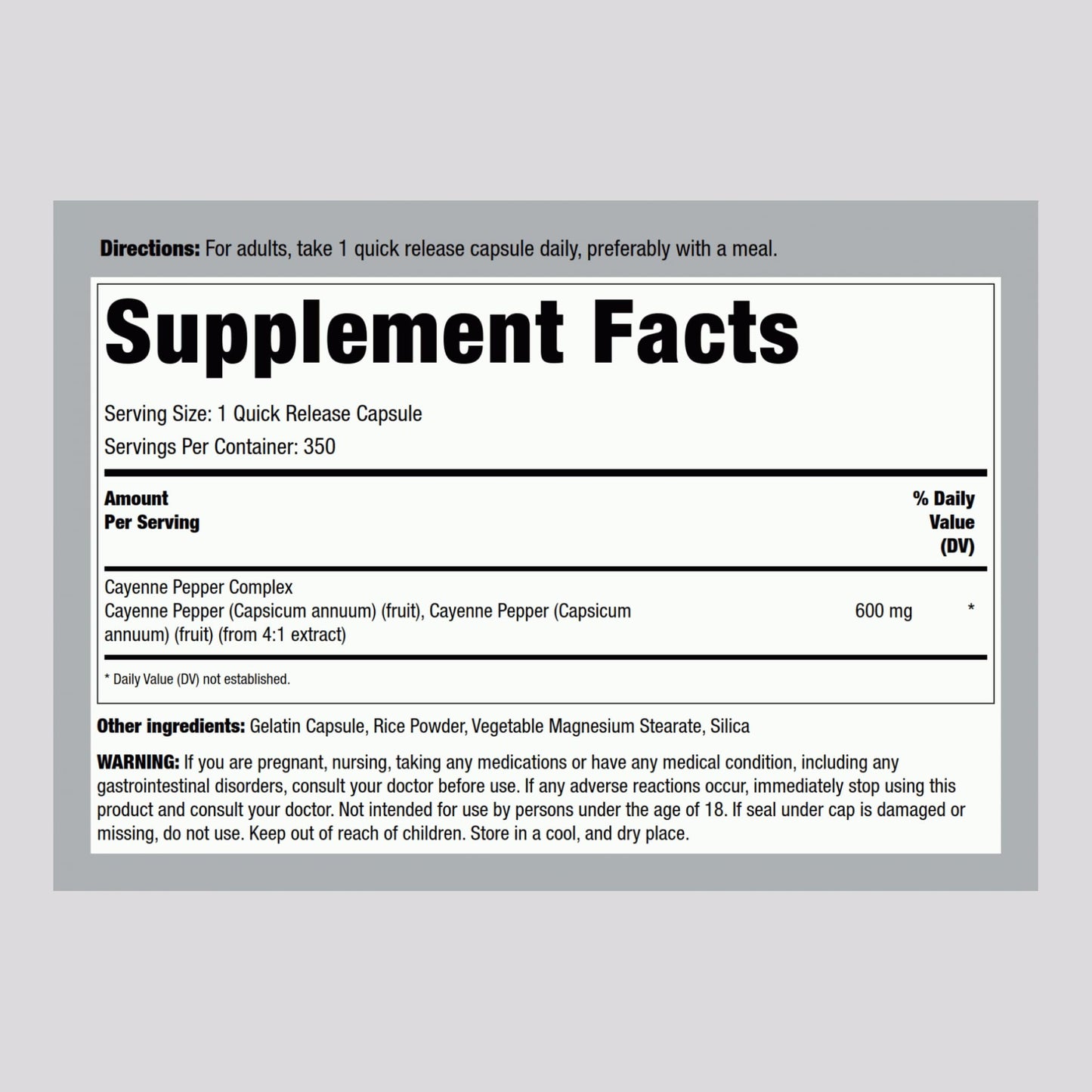 Piping Rock Cayenne Pepper Capsules 600mg | 350 Count | Non-GMO, Gluten Free