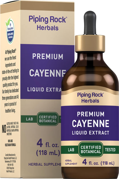 Piping Rock Cayenne Pepper Drops – 4 Oz Tincture | Alcohol Free, Non-GMO, Gluten Free