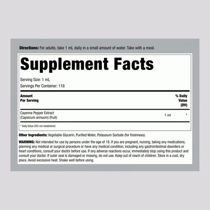 Piping Rock Cayenne Pepper Drops – 4 Oz Tincture | Alcohol Free, Non-GMO, Gluten Free