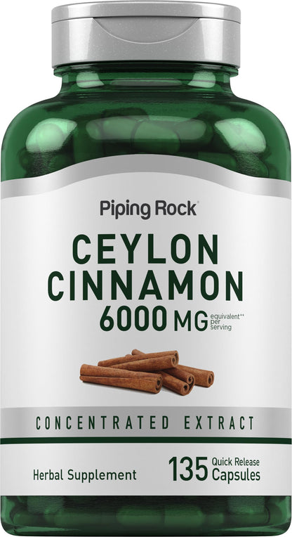 Piping Rock Ceylon Cinnamon 6000 mg - 135 Capsules | Concentrated Herbal Extract | Non-GMO, Gluten Free