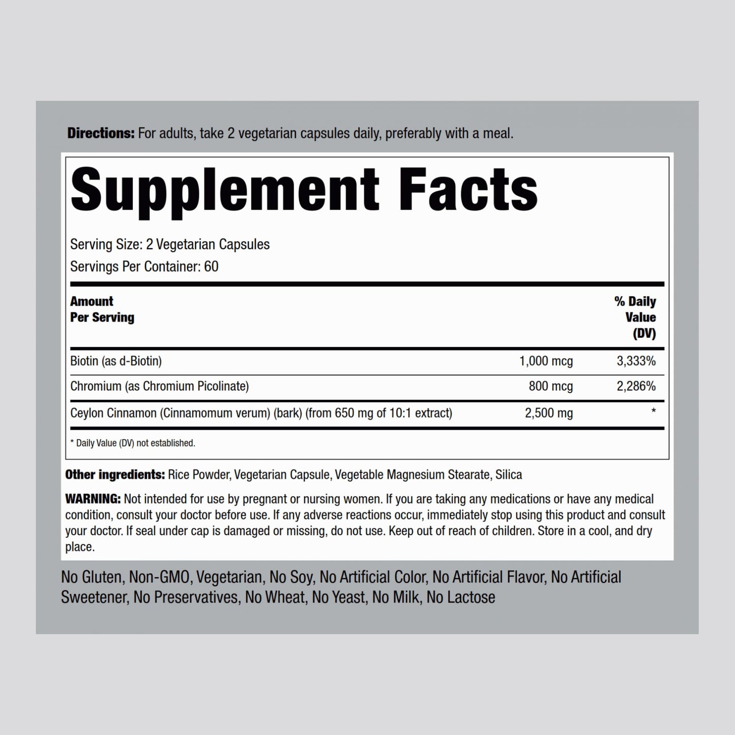 Piping Rock Ceylon Cinnamon 2500 mg Capsules 120 Count